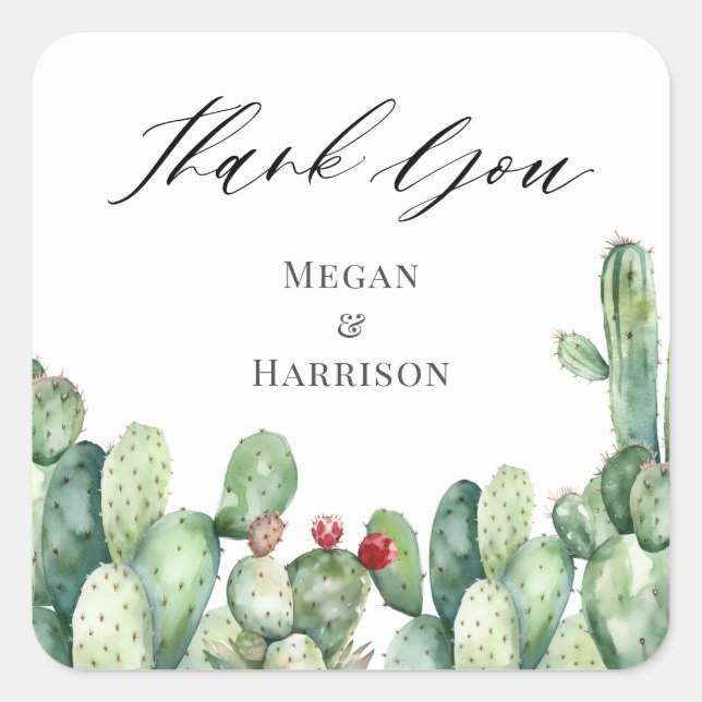 Cactus Thank You Wedding  Square Sticker (Front)