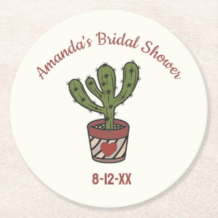 Cactus Theme Bridal Shower Personalized   Round Paper Coaster
