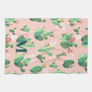 Cactus Themed Kitchen Towel with Initial