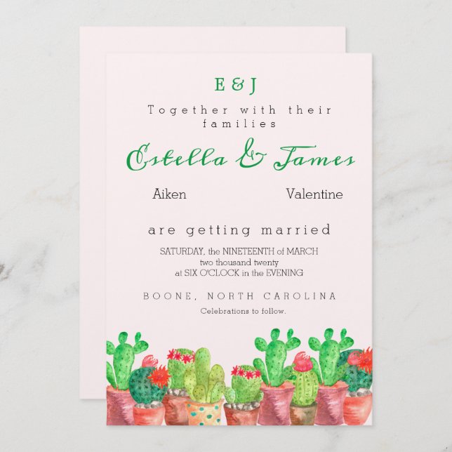Cactus Themed Wedding Invitation (Front/Back)