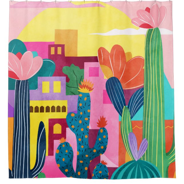 Cactus Town Shower Curtain (Front)