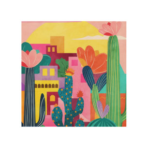Cactus Town Wood Wall Art