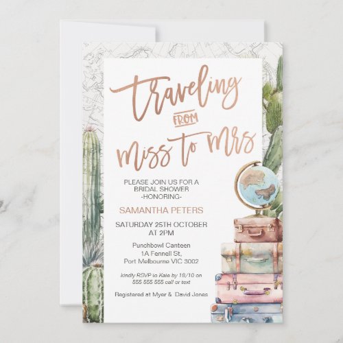 Cactus Traveling Miss to Mrs Bridal Shower  Invitation