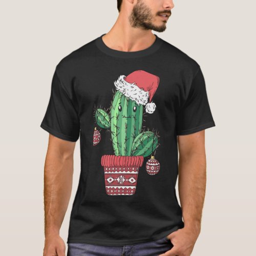 Cactus Tree Christmas Santa Hat Xmas Gift T_Shirt