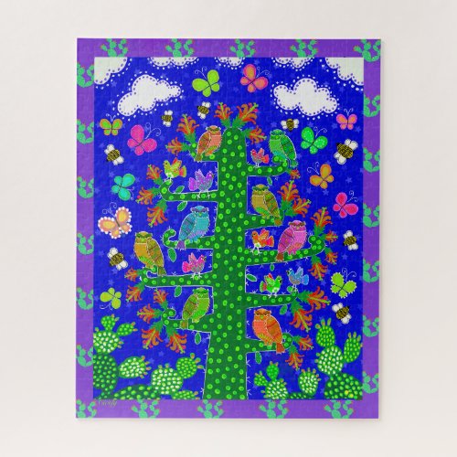 Cactus Tree of Life with Owls and Birds Jigsaw Puzzle