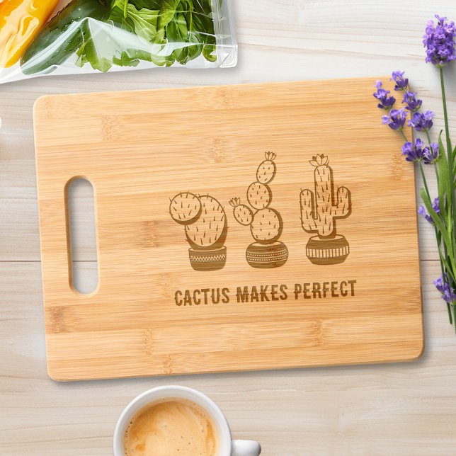Cactus Trio Desert Modern Boho Custom Text Engraved Cutting Board (Creator Uploaded)