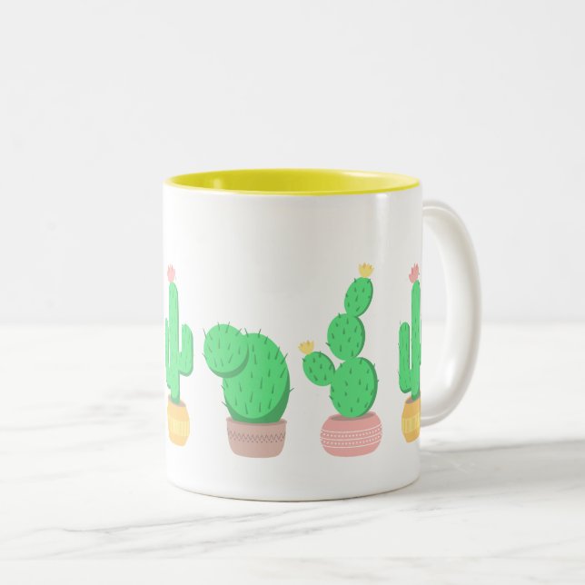 Cactus Trio Desert Modern Boho Two-Tone Coffee Mug (Front Right)