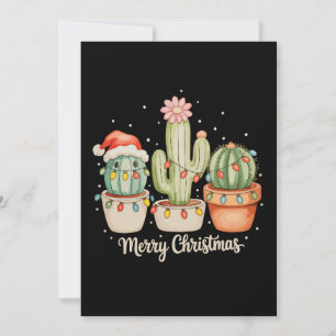 Cactus Trio Santa Hat Christmas Lights Merry Xmas Invitation