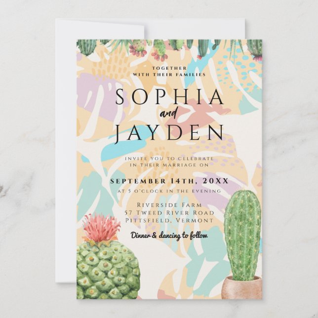 Cactus Tropical Palm Tree Desert Boho Wedding Invitation (Front)