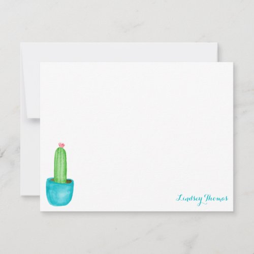 Cactus Turquoise Planter Personalized Stationery Note Card