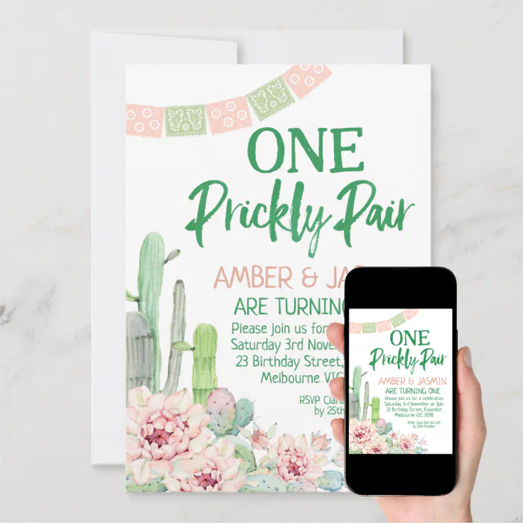 Cactus Twins One Prickly Pair Birthday Invitation (Downloadable)