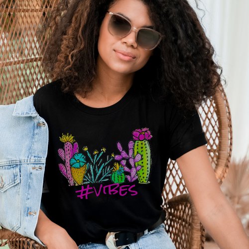 Cactus Vibes Watercolor Succulent Garden Whimsical T_Shirt