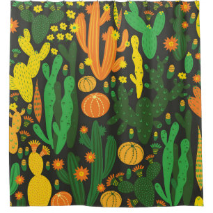 Cactus vintage: black seamless pattern. shower curtain