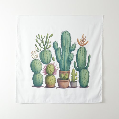 Cactus Water Color Succulents Plant  Tapestry