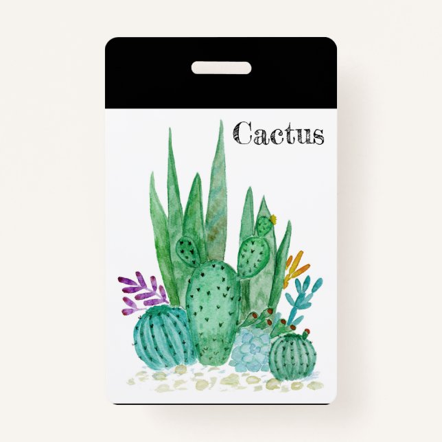 Cactus watercolor cacti flowers floral desert illu badge (Front)