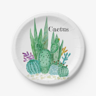 Cactus watercolor cacti flowers floral desert illu paper plates