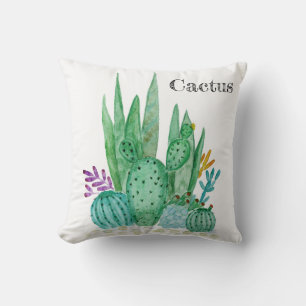 Cactus watercolor cacti flowers floral desert illu throw pillow