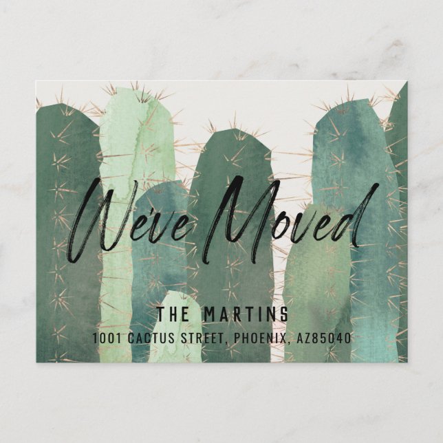 Cactus Watercolor Green Moving Announcement (Front)