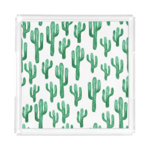 Cactus watercolor: hand-drawn illustration acrylic tray
