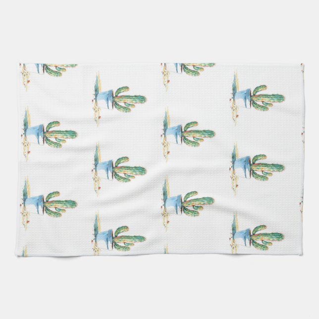 Cactus watercolor kitchen bath towel (Horizontal)