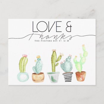Cactus Watercolor | Love & Thanks Postcard by RedefinedDesigns at Zazzle