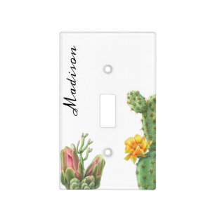 Cactus Watercolor Monogram Name Southwest Light Switch Cover