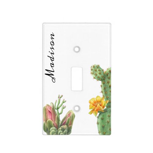 Cactus Watercolor Monogram Name Southwest  Light Switch Cover