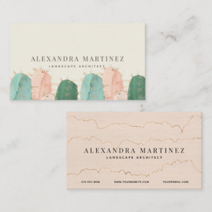 Cactus Watercolor Pink & Gold Business Card