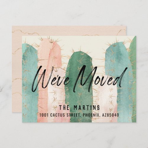 Cactus Watercolor Pink Moving Announcement