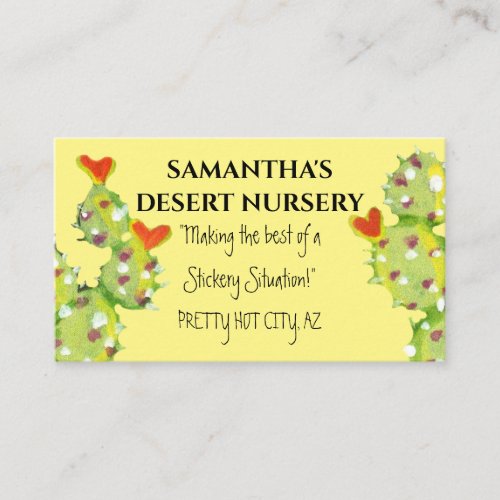 Cactus Watercolor Red Heart Flowers Yellow Desert Business Card
