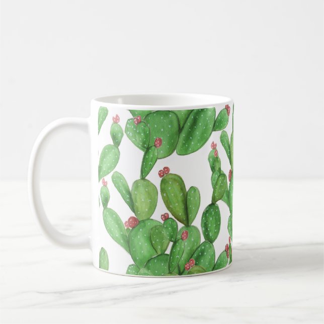 Cactus Watercolor: Seamless Pattern Background Coffee Mug (Left)