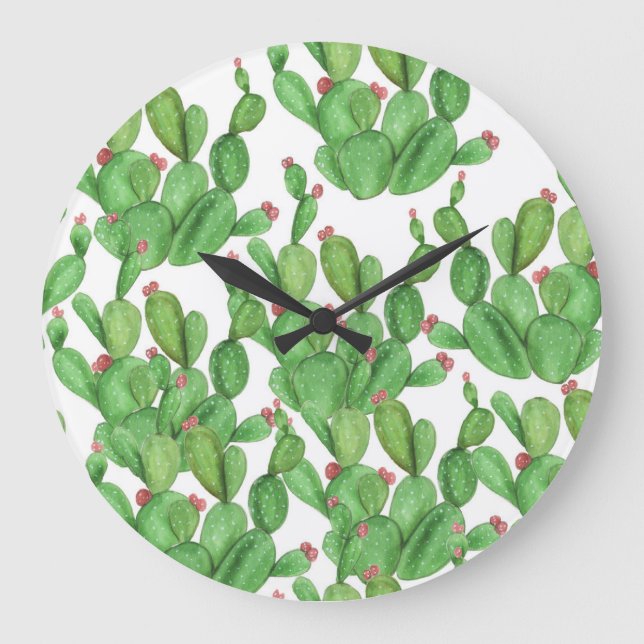 Cactus Watercolor: Seamless Pattern Background Large Clock (Front)