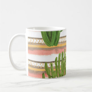 Cactus watercolor, stripe background, seamless pat coffee mug