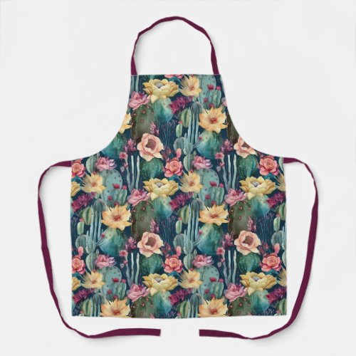 Cactus watercolor succulents seamless pattern chic apron