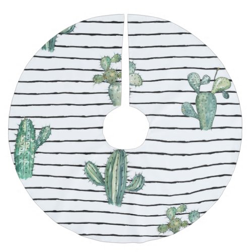 Cactus Watercolor Vintage Pen Drawing Brushed Polyester Tree Skirt