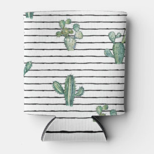 Cactus Watercolor: Vintage Pen Drawing. Can Cooler