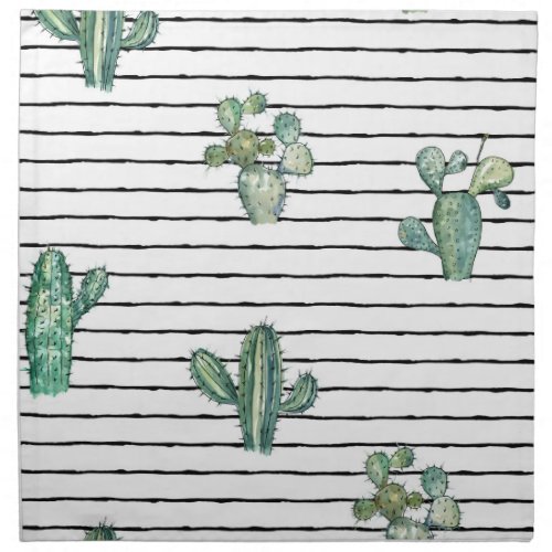 Cactus Watercolor Vintage Pen Drawing Cloth Napkin