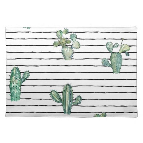 Cactus Watercolor Vintage Pen Drawing Cloth Placemat