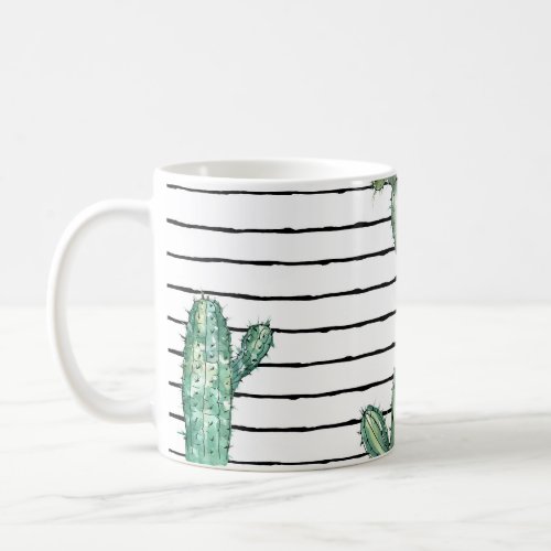 Cactus Watercolor Vintage Pen Drawing Coffee Mug