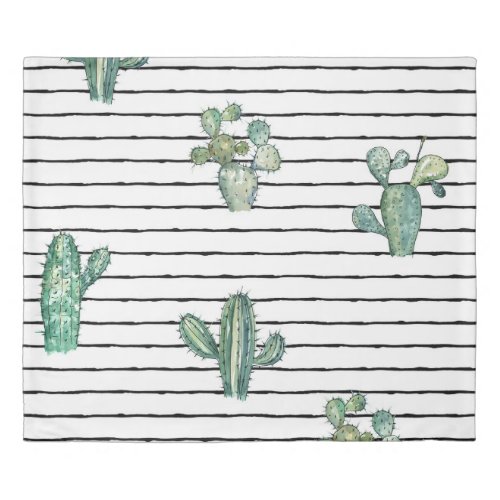 Cactus Watercolor Vintage Pen Drawing Duvet Cover