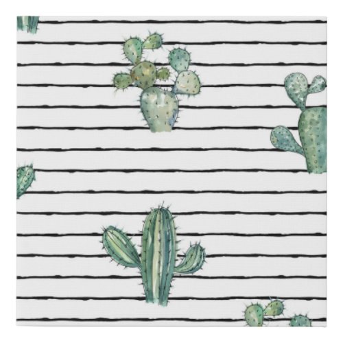 Cactus Watercolor Vintage Pen Drawing Faux Canvas Print