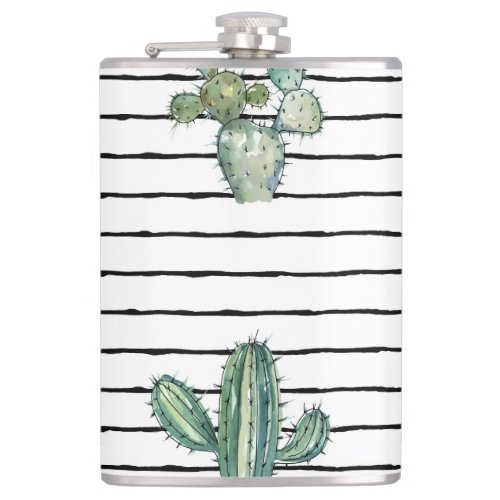 Cactus Watercolor Vintage Pen Drawing Flask