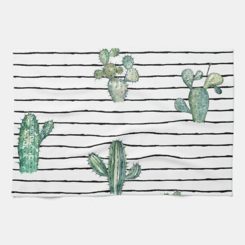 Cactus Watercolor Vintage Pen Drawing Kitchen Towel