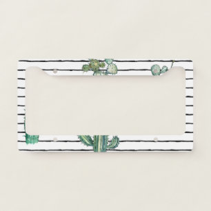 Cactus Watercolor: Vintage Pen Drawing. License Plate Frame