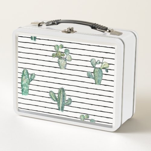 Cactus Watercolor Vintage Pen Drawing Metal Lunch Box