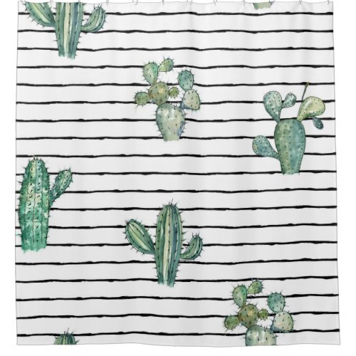 Cactus Watercolor Vintage Pen Drawing Shower Curtain