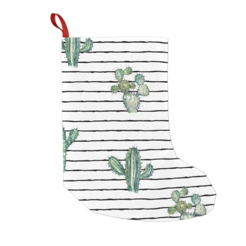 Cactus Watercolor Vintage Pen Drawing Small Christmas Stocking