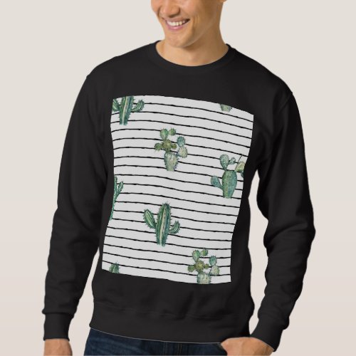 Cactus Watercolor Vintage Pen Drawing Sweatshirt