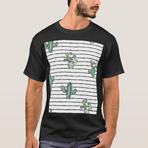 Cactus Watercolor Vintage Pen Drawing T_Shirt