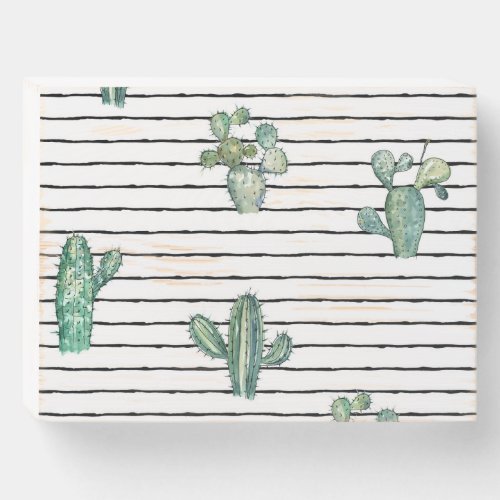 Cactus Watercolor Vintage Pen Drawing Wooden Box Sign